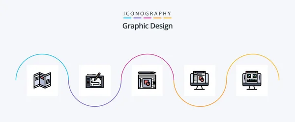 Graphic Design Line Filled Flat Icon Pack Including Monitor Gallery — Stockvector