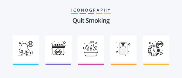 Quit Smoking Line Icon Pack Including Prohibited Pharmacy Banned Medicine — Wektor stockowy