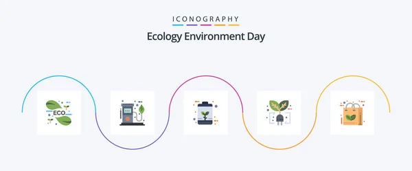 Ecology Flat Icon Pack Including Leaf Ecology Pump Power Economic — Stok Vektör