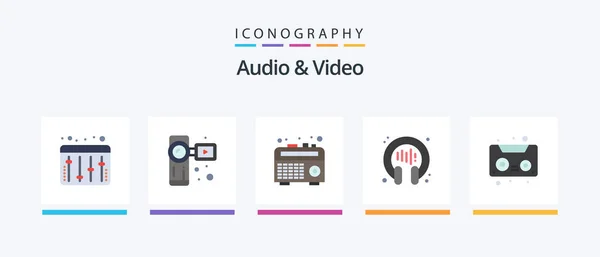 Audio Video Flat Icon Pack Including Cassette Radio Audio Tape — Διανυσματικό Αρχείο