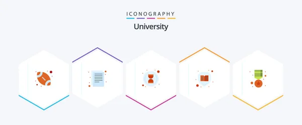 University Flat Icon Pack Including Medal Protection Academy Access Book — Stok Vektör