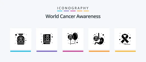 World Cancer Awareness Glyph Icon Pack Including World Health Balloons — Stok Vektör