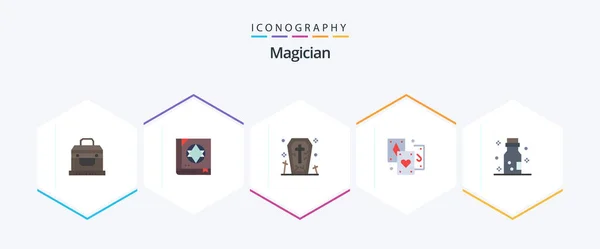 Magician Flat Icon Pack Including Chemistry Tarot Coffin Magic Card — Image vectorielle