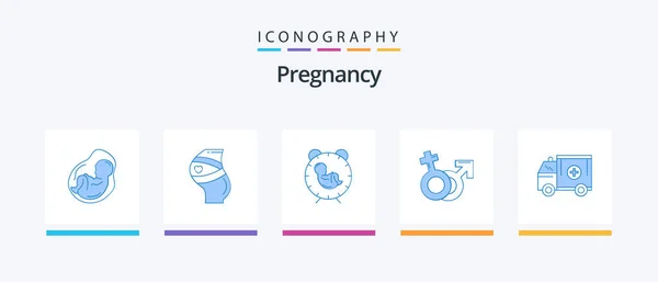 Pregnancy Blue Icon Pack Including Venus Child Pregnant Birth Time — 图库矢量图片