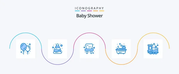 Baby Shower Blue Icon Pack Including Play Time Baby Train — ストックベクタ