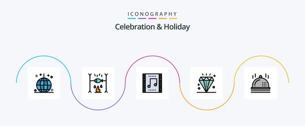 Celebration Holiday Line Filled Flat Icon Pack Including Holiday Diamond — Vector de stock