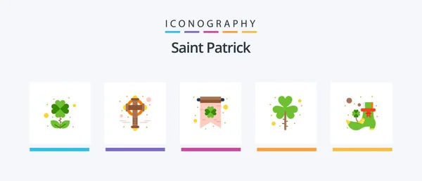 Saint Patrick Flat Icon Pack Including Leprechaun Boot Clover Shamrock — Stok Vektör