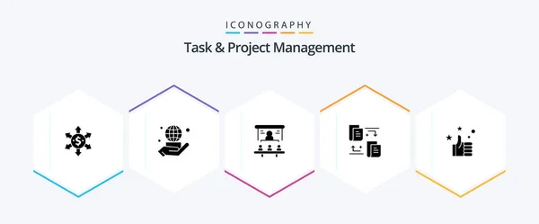 Task Project Management Glyph Icon Pack Including Transfer Network Projector — Stock Vector