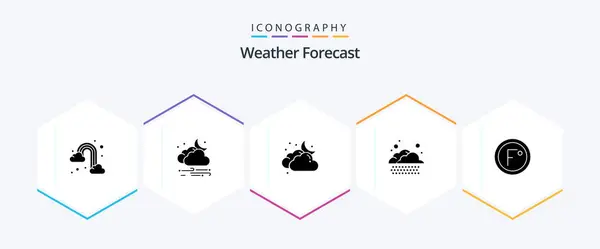Weather Glyph Icon Pack Including Degree Weather Cloud Rain Weather — Stok Vektör