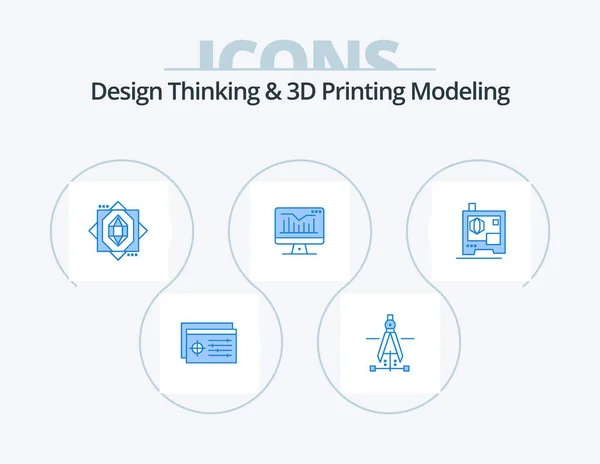 Design Thinking Printing Modeling Blue Icon Pack Icon Design Printingd — Vector de stock