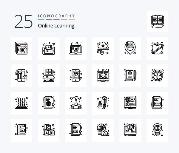 Online Learning Line Icon Pack Including Mouse Connected Smartphone Cloud — Stock vektor