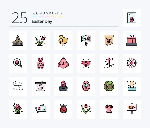 Easter Line Filled Icon Pack Including Egg Easter Tulip Eggs — Archivo Imágenes Vectoriales