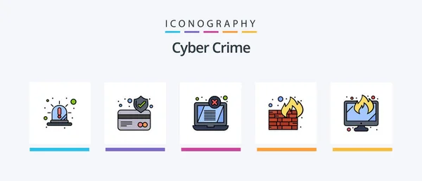 Cyber Crime Line Filled Icon Pack Including Data Screen Threat — Stock Vector