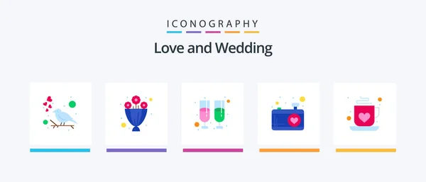 Wedding Flat Icon Pack Including Love Coffee Glass Love Picture — Stock vektor