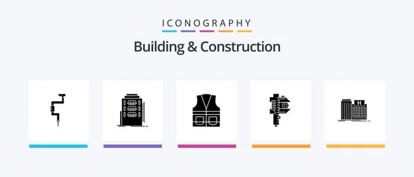 Building Construction Glyph Icon Pack Including Measure Measuring Hostel Repair — Stock vektor