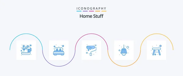 Home Stuff Blue Icon Pack Including Furniture Light Decoration Lamp — Stok Vektör