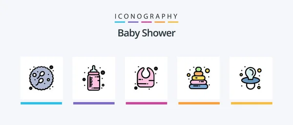 Baby Shower Line Filled Icon Pack Including Cradle Bathing Bad — Stockový vektor