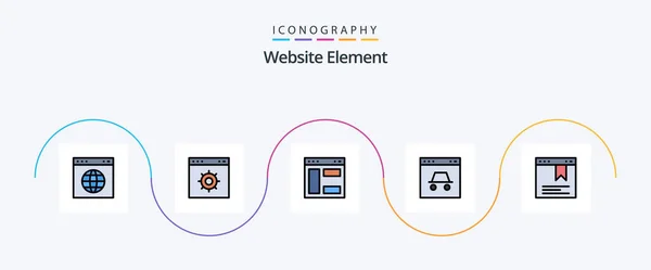 Website Element Line Filled Flat Icon Pack Including Website Hacker — Image vectorielle