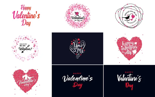 Happy Valentine Day Greeting Card Template Romantic Theme Red Pink — 图库矢量图片