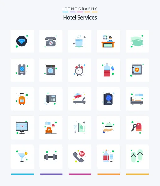 Creative Hotel Services Flat Icon Pack Pillows Dream Cup Reception — 图库矢量图片