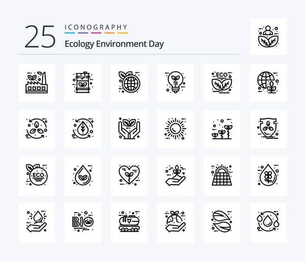 Ecology Line Icon Pack Including Light Electricity Fuel Eco World — стоковый вектор