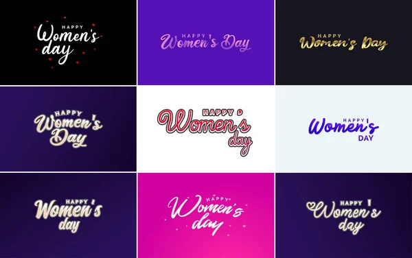 Элементы Типографического Дизайна Pink Happy Women Day Значок Символ Международного — стоковый вектор