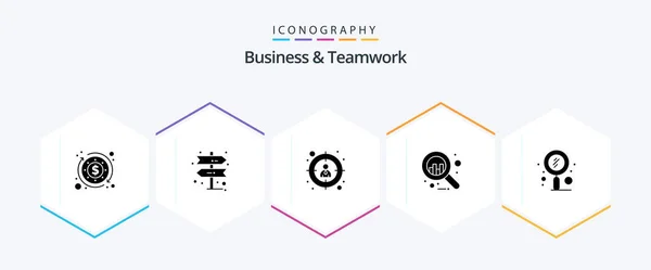 Business Teamwork Glyph Icon Pack Including Seo Target Search Quest — Stok Vektör