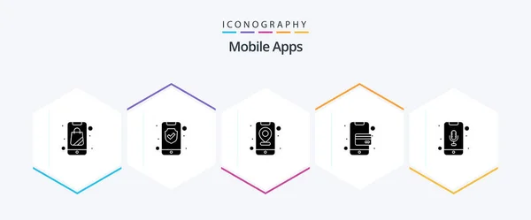 Mobile Apps Glyph Icon Pack Including Audio Recognition Mobile App — Archivo Imágenes Vectoriales