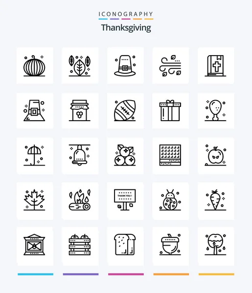 Creative Thanksgiving Outline Icon Pack Book Wind Garden Thanksgiving Blowing — Stockvector