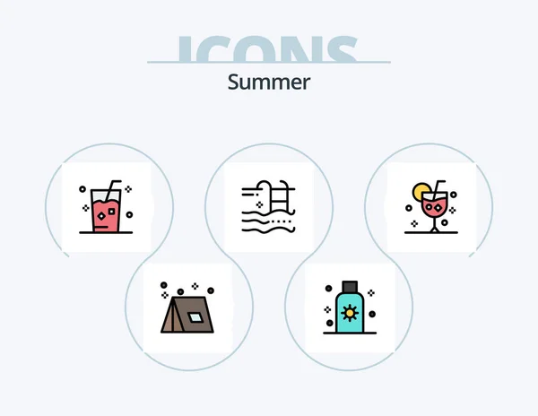 Summer Line Filled Icon Pack Icon Design Fruit Coconut Swimming — Archivo Imágenes Vectoriales