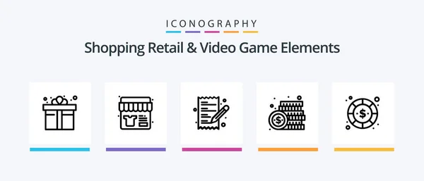 Shoping Retail Video Game Elements Line Icon Pack Including Barcode — 图库矢量图片