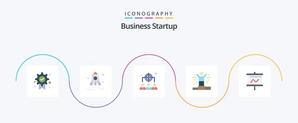 Business Startup Flat Icon Pack Including Projector Graph Human Board — Διανυσματικό Αρχείο