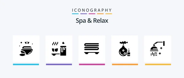 Spa Relax Glyph Icon Pack Including Bottle Aroma Relaxation Towels — Image vectorielle
