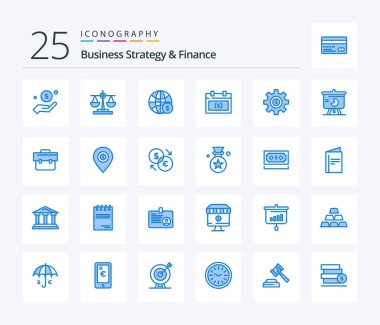 Business Strategy And Finance 25 Blue Color icon pack including money. appointment. scale. calendar. money