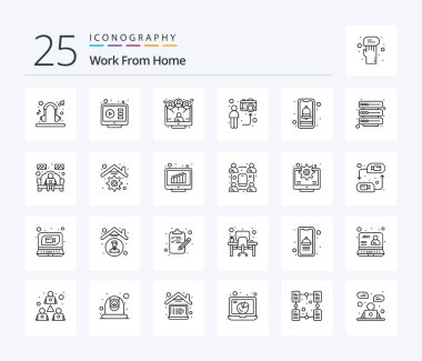 Work From Home 25 Line icon pack including online. live. tutorial. camera. sharing