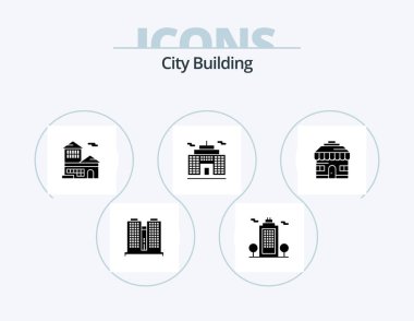 City Building Glyph Icon Pack 5 Icon Design. shop. building. bank. corporation. building