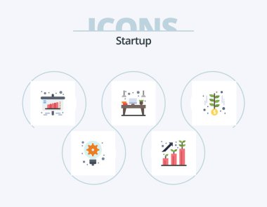 Startup Flat Icon Pack 5 Icon Design. growth. device. business. workplace. desk