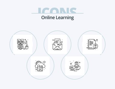 Online Learning Line Icon Pack 5 Icon Design. laptop. light. cloud. projector. device