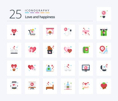 Love 25 Flat Color icon pack including love. romance. cake. recharge. heart