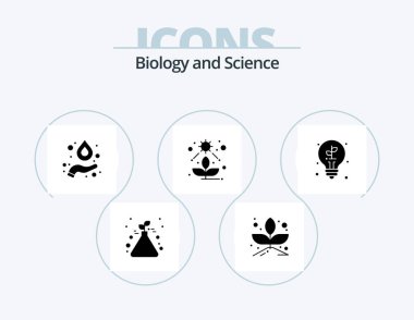 Biology Glyph Icon Pack 5 Icon Design. plant. leaves. hydrogen. bulb. plant