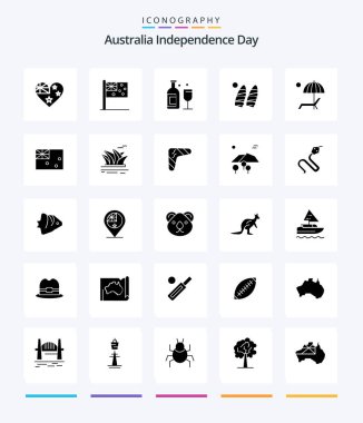 Creative Australia Independence Day 25 Glyph Solid Black icon pack  Such As aussie. enjoy. surf. bench. beanch