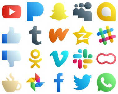 20 Modern Gradient Social Media Icons such as odnoklassniki. dislike. tumblr. spotify and tencent icons. Fully editable and versatile