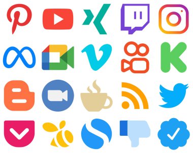 20 Flat Social Media Icons for a Modern UI funding. kuaishou. meta and video icons. Stylish Gradient Icon Set