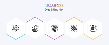 Diet And Nutrition 25 Line icon pack including apple. supplement. orange. protein. rice