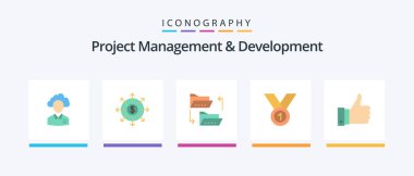 Project Management And Development Flat 5 Icon Pack Including achieve. sharing. banking. file sharing. document. Creative Icons Design