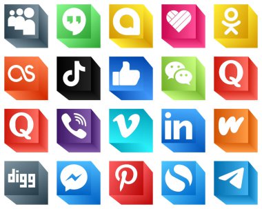 3D Social Media Brand Icons for Branding 20 Icons Pack such as viber. quora. video. messenger and facebook icons. Editable and high-resolution
