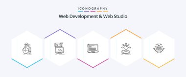 Web Development And Web Studio 25 Line icon pack including options. conversion. responsive. script. computer