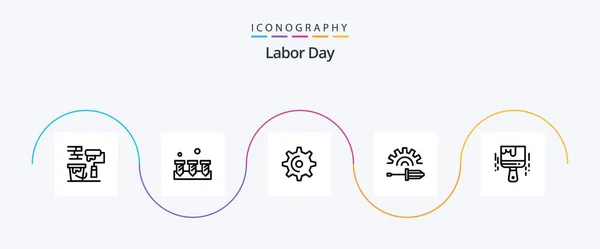 Labor Day Line Icon Pack Including Driver Equipment Teeth Gear — Stok Vektör