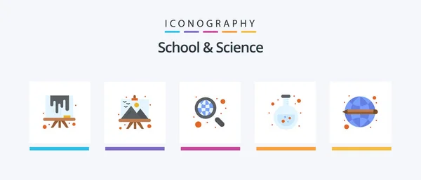 School Science Flat Icon Pack Including Global Flask Discover Lab — Stock Vector