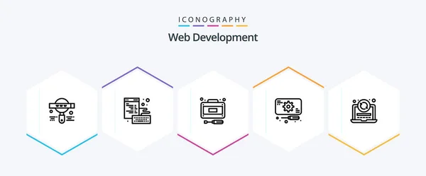 Web Development Line Icon Pack Including Coding Development Reload Laptop — Stok Vektör